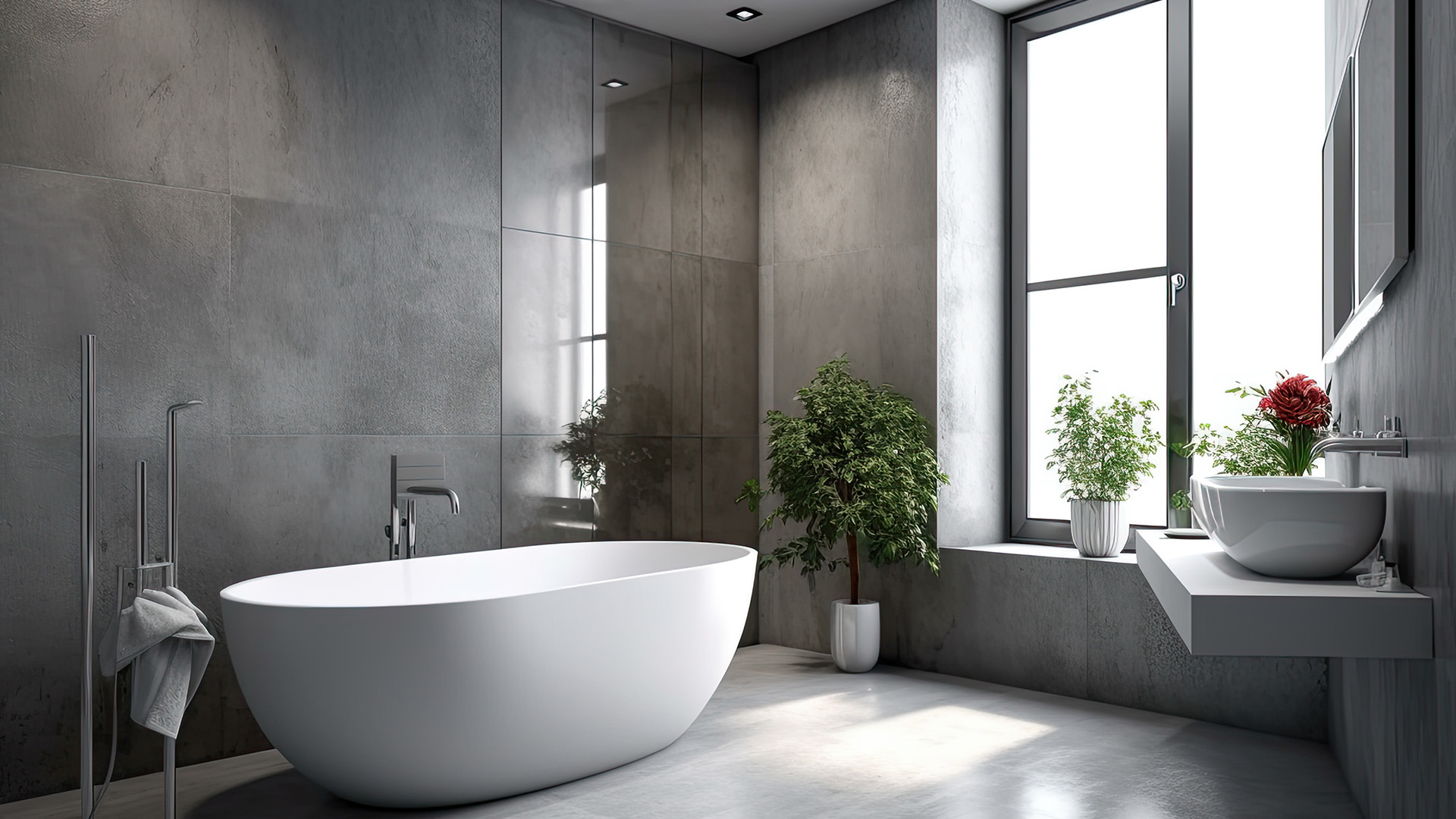 Keramika 0000s 0004 Realistic Interior Design Bathroom With Bathtub Modern Minimal Design Generative Ai